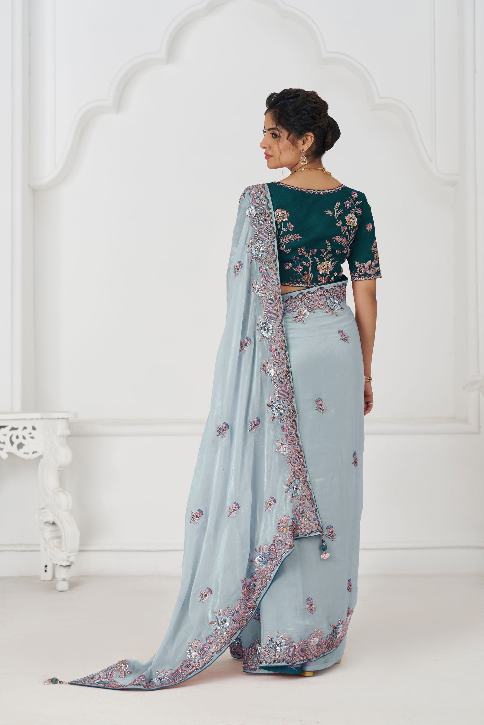 Kf 113 Grey Pure Fendi Silk Saree Best Wholesale Shop In Surat
